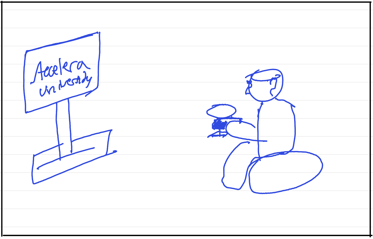 Storyboard scene 2a: he turns on the TV and sees the Accelera University advertisement